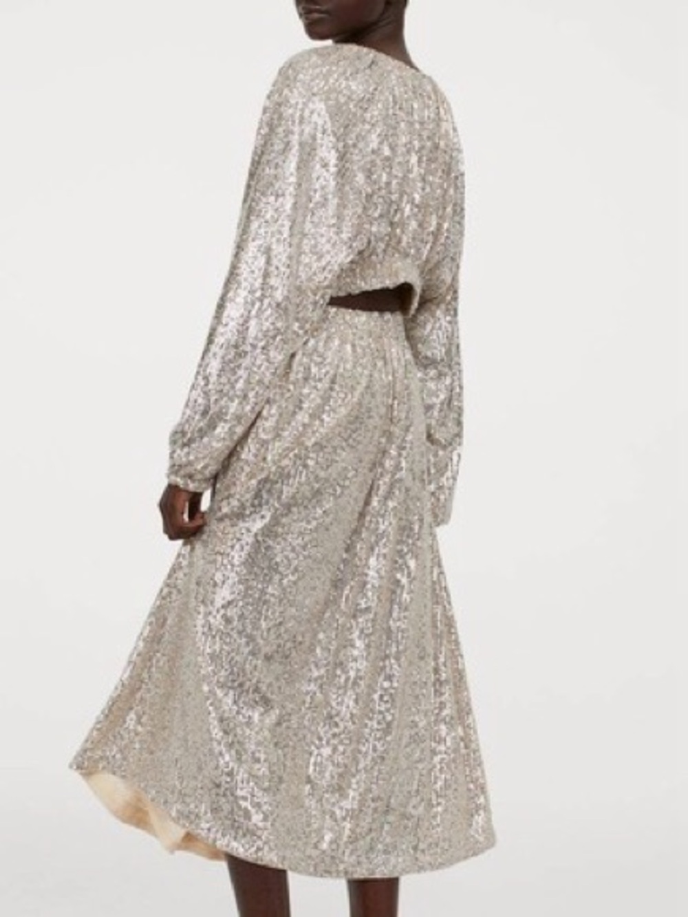H&M Champagne Sequin Long Sleeve Midi Dress